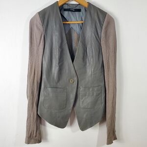 CUT25 by Yigal Azrouël Leather Blazer with Ribbed Knit Sleeves – Size 0